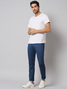 Men's Blue Pure Cotton Trousers