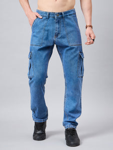 Men's Light Blue Baggy Denim Cargo