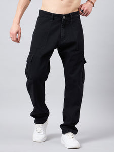 Men's Black Baggy Denim Cargo