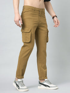 Men's Light Brown Cotton Cargo Trousers