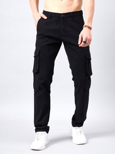 Men's Black Cotton Cargo Trousers