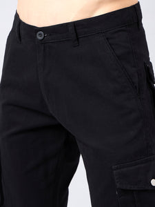 Men's Black Cotton Cargo Trousers