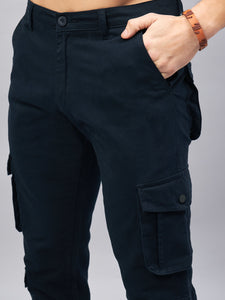 Men's Dark Blue Cotton Cargo Trousers