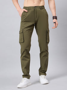 Men's Dark Olive Cotton Cargo Trousers