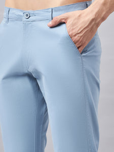 Men's Relaxed Pastel Blue Pure Cotton Trousers