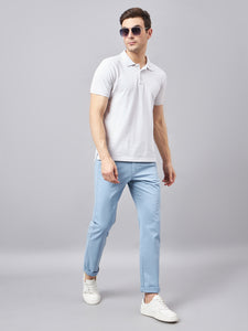 Men's Relaxed Pastel Blue Pure Cotton Trousers