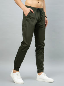 Men's Relaxed Military Green Cotton Jogger Trouser