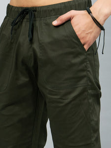 Men's Relaxed Military Green Cotton Jogger Trouser