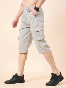 Men's Light Grey Cotton Three Fourth Shorts