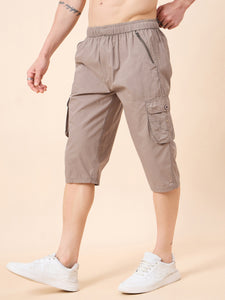 Men's Light Brown Cotton Three Fourth Shorts