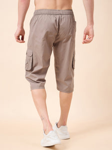 Men's Light Brown Cotton Three Fourth Shorts