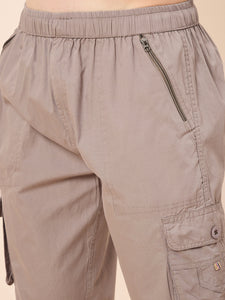 Men's Light Brown Cotton Three Fourth Shorts