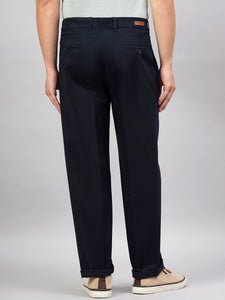 Men Relaxed Dark Blue Pure Cotton Trousers