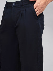 Men Relaxed Dark Blue Pure Cotton Trousers