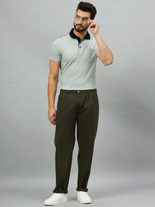 Men Relaxed Dark Green Pure Cotton Trousers