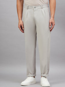Men Relaxed Light Grey Pure Cotton Trousers