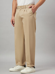 Men Relaxed Light Brown Pure Cotton Trousers